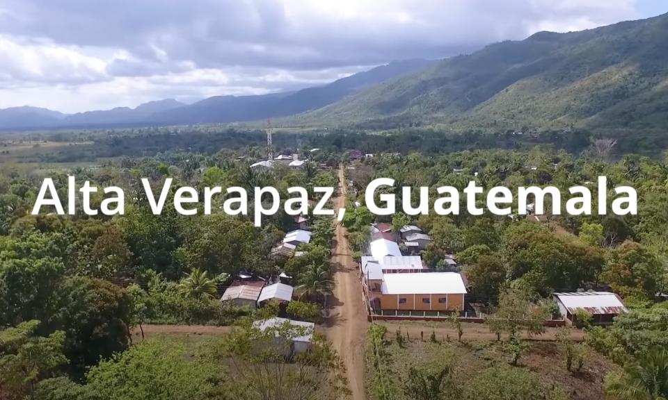 A drone shot of a village in Guatemala